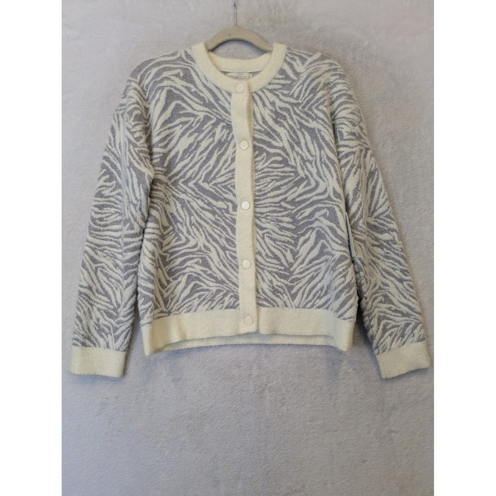 Cynthia Rowley Women's Size M Zebra Print Cardigan Sweater‎ Grey and White